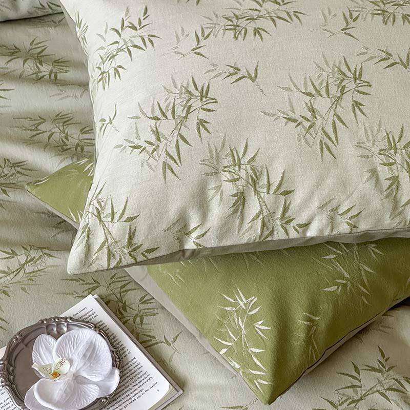 0新中式提花件套A类复织古提花绿四色6支HRB纯棉色被套床上用品