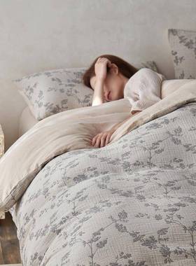 类简约三风层纱洗全棉四件套花卉提花水A棉色织纱布柔AL101546软