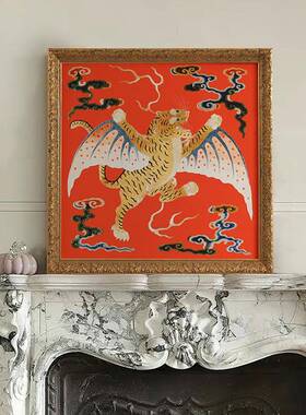 法式中国风翼客RVA厅装饰画式复古中古餐挂厅画小众艺术如虎美添