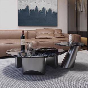 简微晶石茶尚几时轻奢家用小约户微晶石台面大小圆BZZ形茶几型组