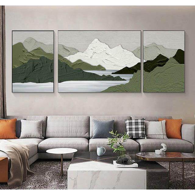 纯手EHA沙绘油画画抽象三风山水景背有靠山壁装饰画客厅发挂画联