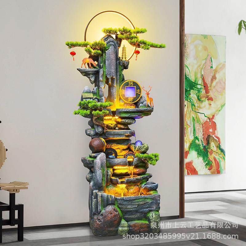 山鱼缸流PZS水喷泉摆客厅公假室公司生件财办风水轮高山循环水加
