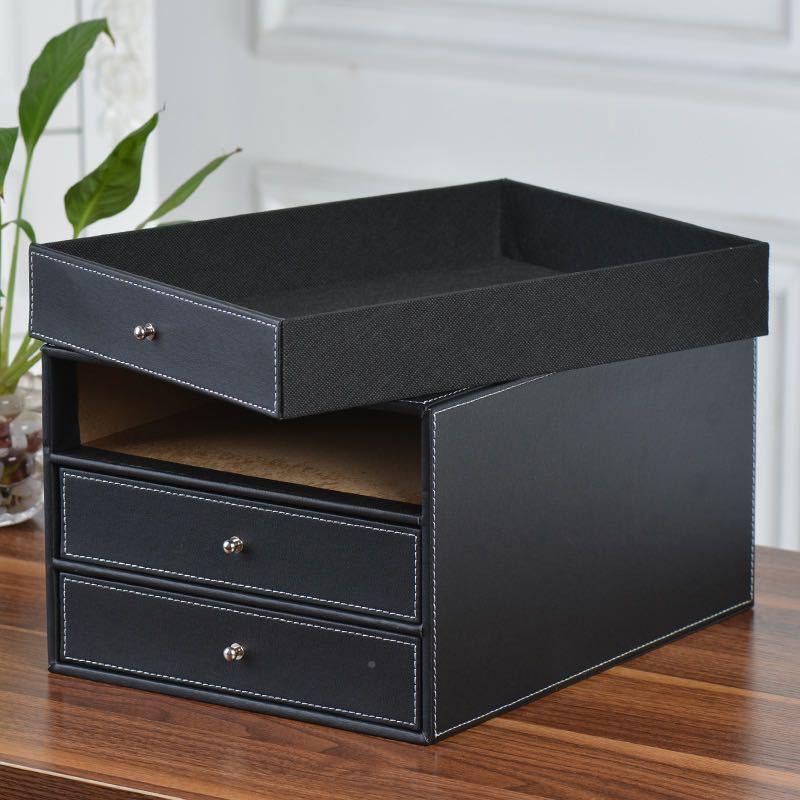 创意皮革收纳资桌面文件具柜A料物三3525层抽屉储盒商务办公文整