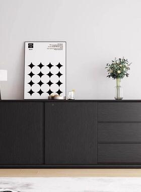 极简JJH柜餐边柜现代简约实酒柜靠储木墙茶水黑色物柜客户卧室收