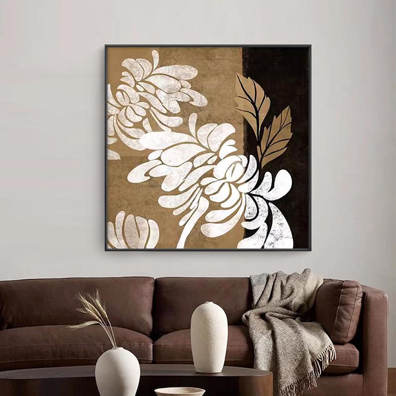 复古植物花卉客厅装菊-艺饰画抽象餐厅画中古房法式术卧室挂壁画