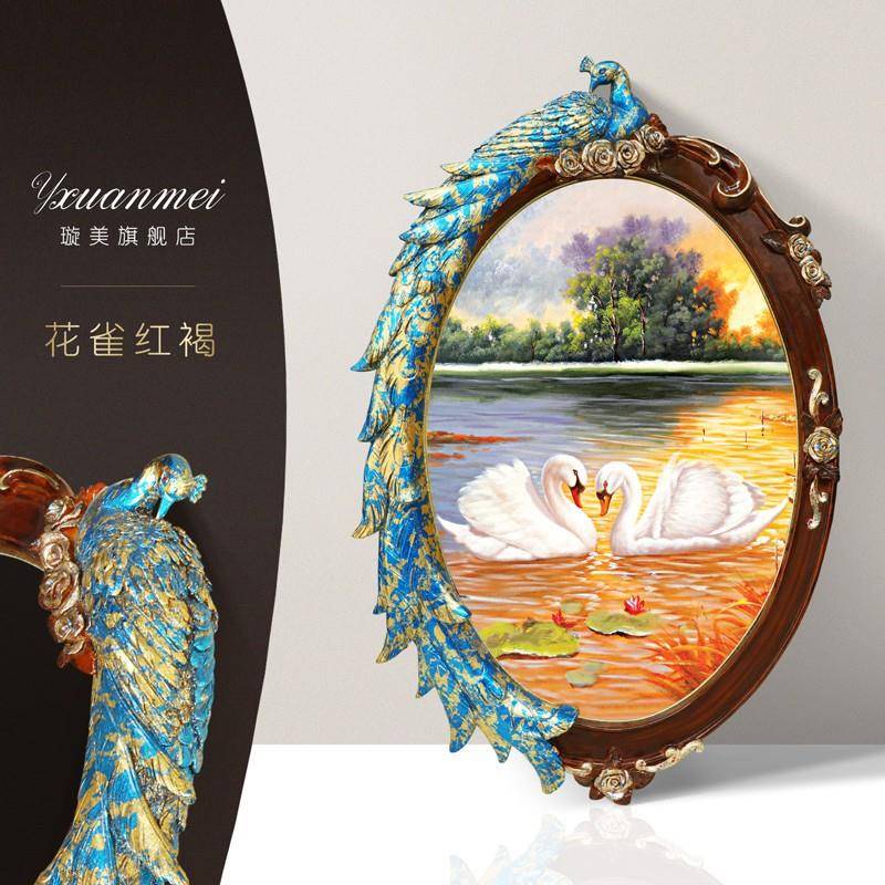 高鹅TIL端孔独特竖雀框玄关装饰画版欧式壁画天动物酒店挂画简欧