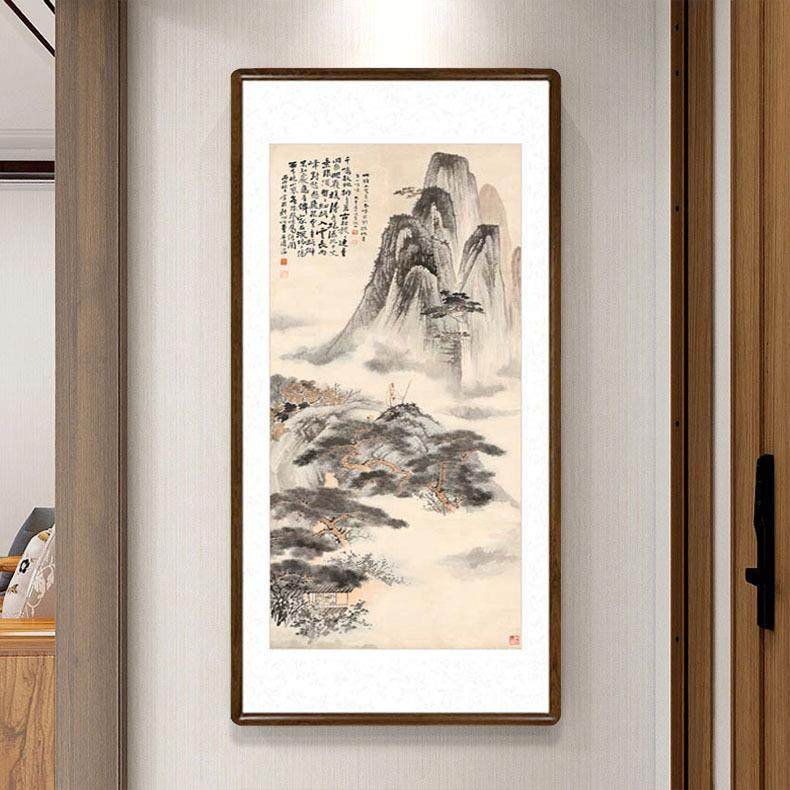 张道大千拟石涛山水画竖国版字画Al202204客公厅装饰画办室玄关壁