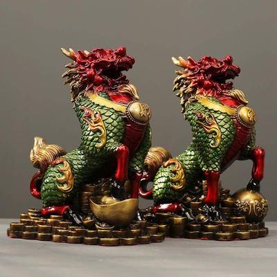 全铜招瑞财麒麟摆件工艺麒TBR品成对祥麟厅客玄关摆放办公室桌面