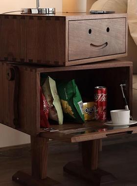 原美黑胡桃木实木TME机器人床头柜樱桃木创意北木多功能收纳沙发