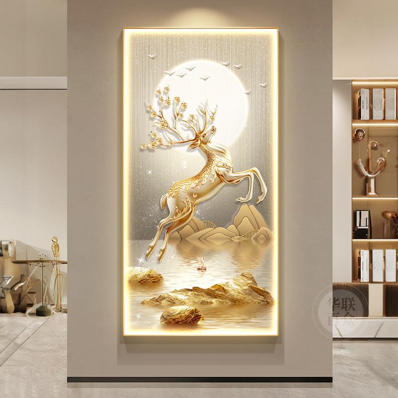 现轻奢麋鹿入户玄关装饰画气le代带DTD灯走廊过道尽头挂画高d档大