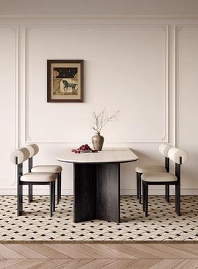 法式复古德桌利25231丰岩板餐用小户型半圆形家椭圆形饭岛台靠墙