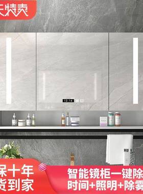 实木浴室智柜单独挂镜墙式带灯洗手tb-65879间能梳妆镜卫间镜子带