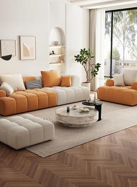 奶泡芙沙发现油代简约客厅婴儿绒风沙发大小户双型三人86248沙发