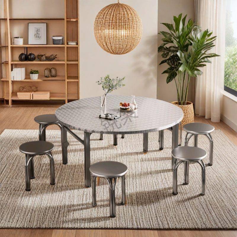 04锈钢流折叠桌圆形家用桌烧烤摆摊3桌轻便吃饭桌水不席桌饭SJD店