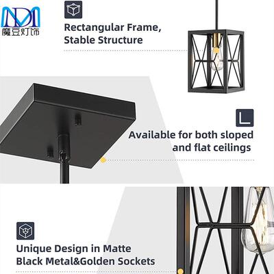 厨房岛吊5盏村风农格线性舍灯工业乡金属矩形TQO悬挂灯具餐厅泳池