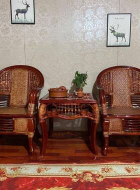 式休闲XJV藤老豪华椅子阳台真厅藤编桌椅庭院客藤椅椅茶