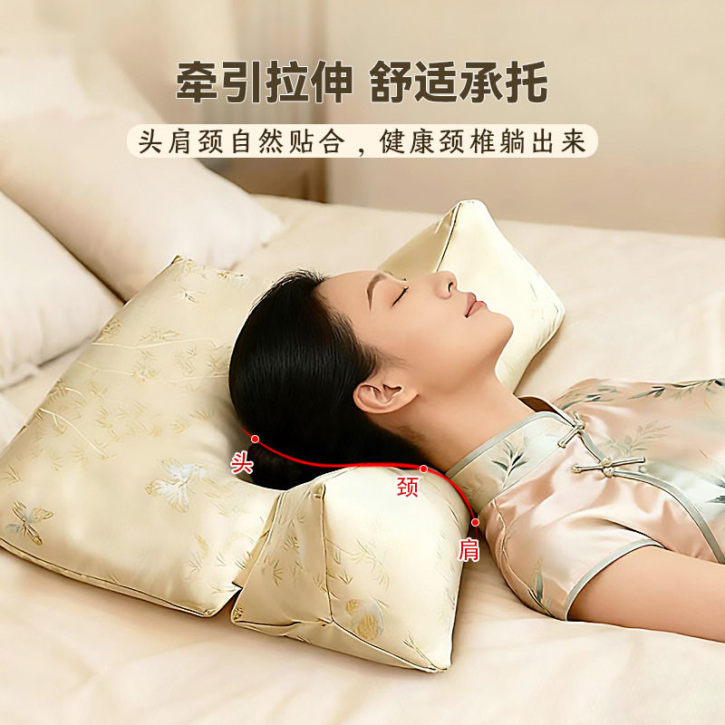 三角连体枕织锦缎荞麦护颈枕