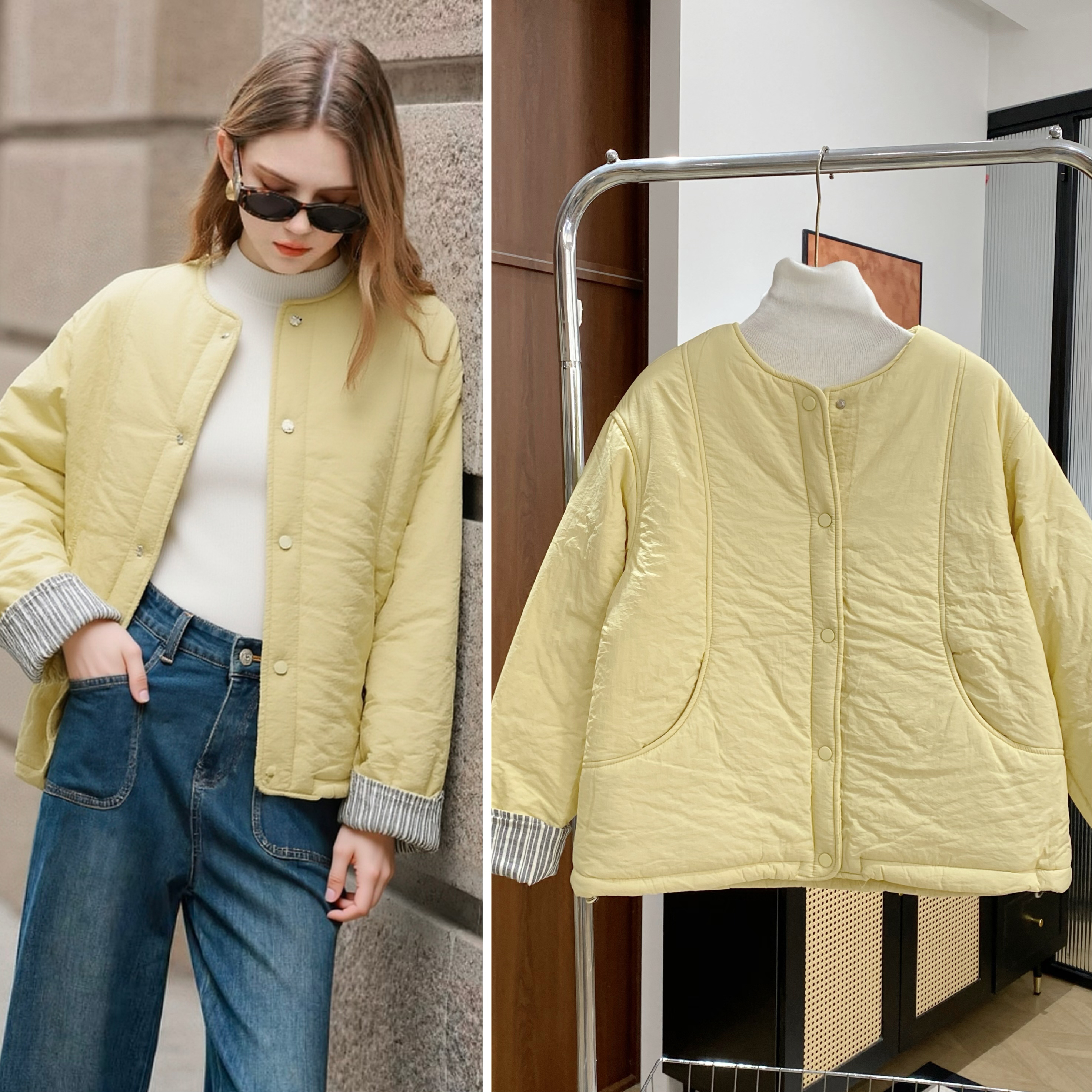 袖子拼接 内里厚毛绒  保暖棉服外套【NO退NO换】 81105   1119