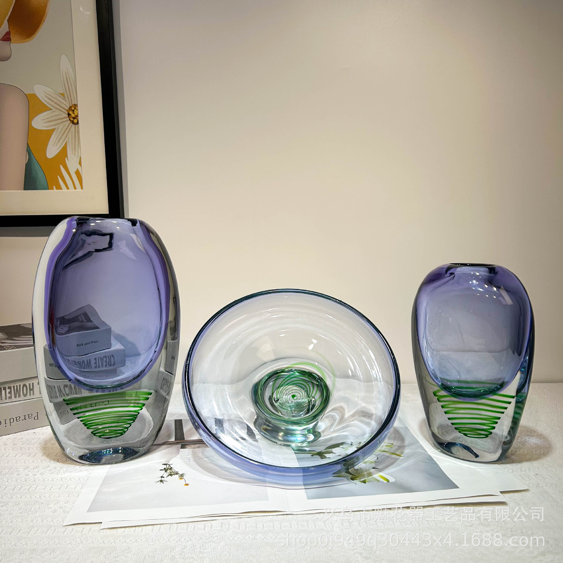 设计师款高端套装琉璃水晶花瓶果盘现代家居样板间艺术感软装摆件