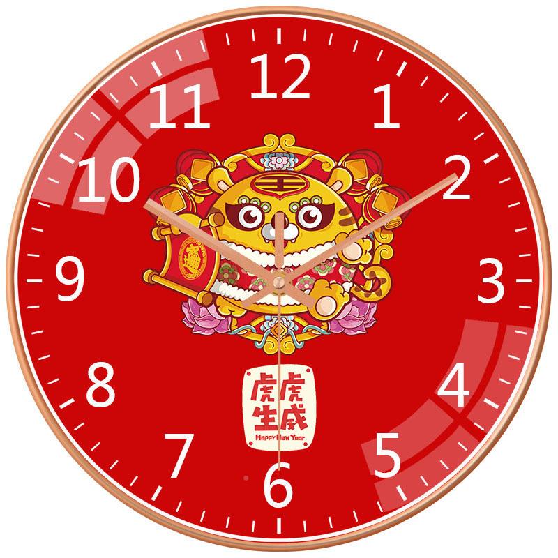 过年喜款色红庆厅挂钟静音钟表免钉钩墙挂表订制吉利年画时详询客