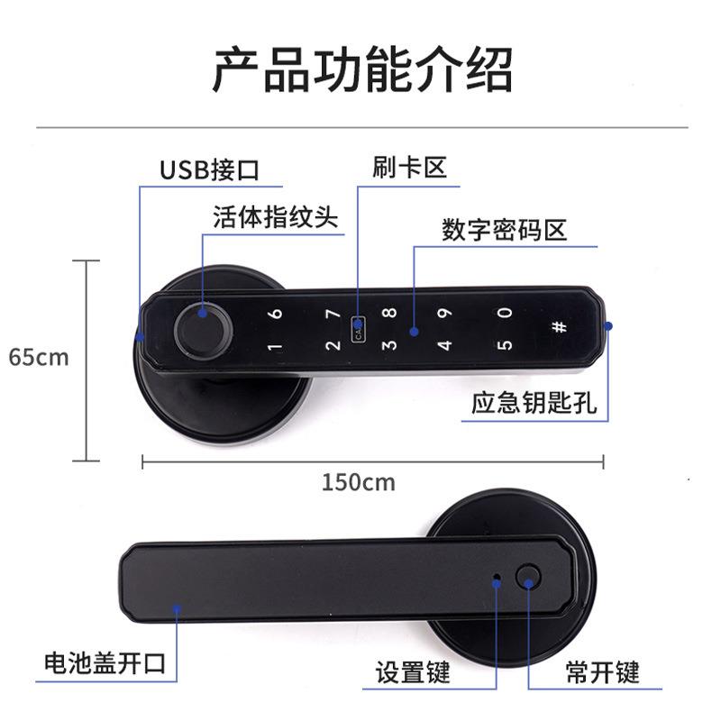 跨境室196/196A内智能指纹密码三锁家用木门杆智执手改装能锁锁一