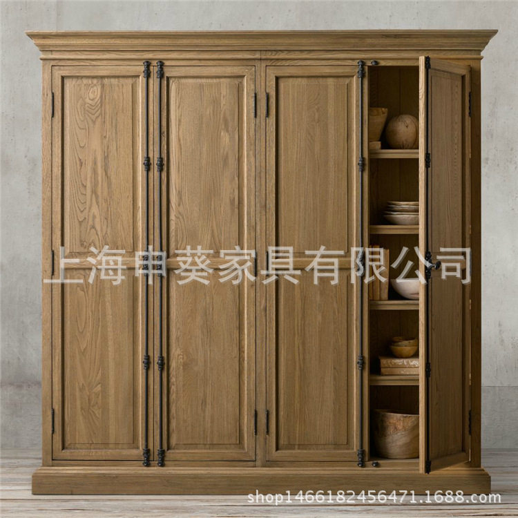 美式法式实木做旧收纳衣柜