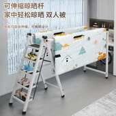 多功能置地梯子伸缩晾衣架双杠拉长晒被衣物移动人字梯两用梯架子