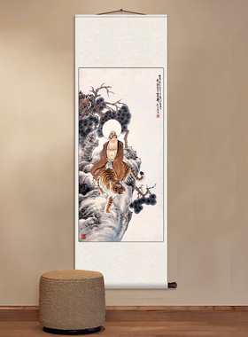 罗汉图挂画卷轴字画丝绸壁画伏虎罗汉图书房客厅装饰字画定制