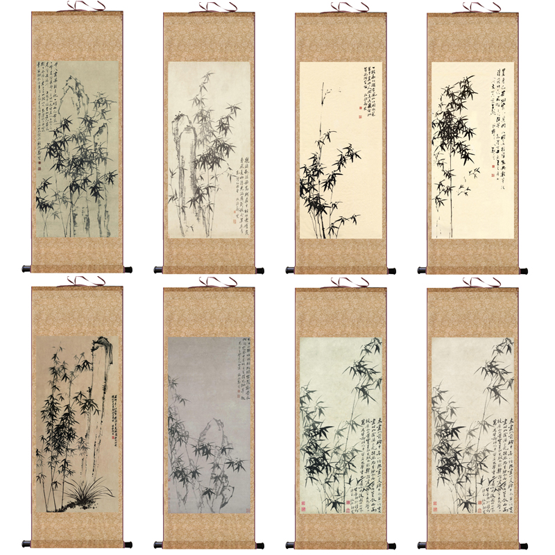 清代郑板桥竹石图竹报平安玄关名家水墨国画茶室书房中式卷轴挂画