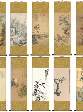 仿古茶楼花鸟挂画酒店招财花鸟明清花鸟名家酒店字画丝绸礼品挂画