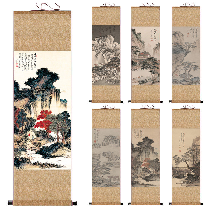 傅儒水墨山水画名家字画国画茶楼古典卷轴壁画风水字画送礼挂画