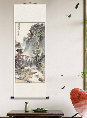 红树青山图 新中式茶楼挂画卷轴字画丝绸壁画