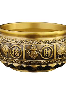 黄铜莲花招米聚宝盆店铺办公室开业礼品纯铜家用客厅摆件财神家用