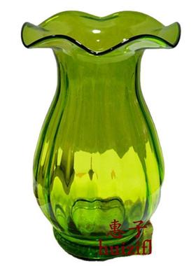 浮雕水纹荷叶口中号玻璃花器花插花瓶工艺品水培花插34347
