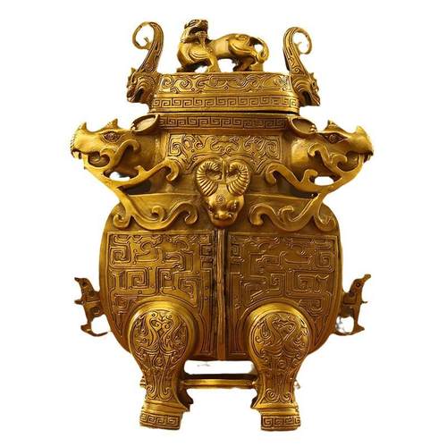 黄铜犀牛四方鼎铜鼎摆件盛鼎家居客厅办公室广场摆饰千秋鼎盛摆件