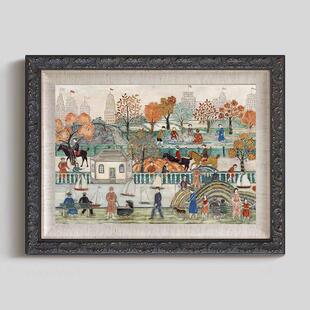 复古法式中古插画油布装饰画黑色雕花框餐厅挂画