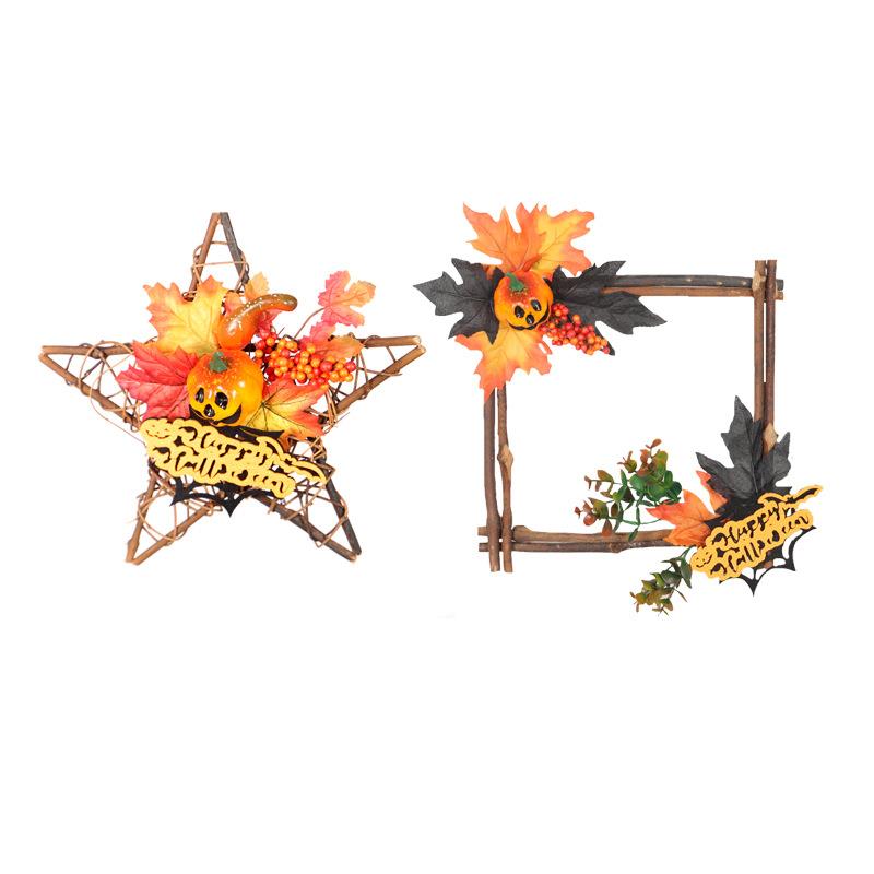 款万节仿真木质五星方形壁挂枫叶南瓜门新挂万WJL圣节装圣饰品花
