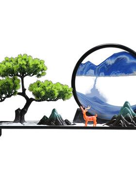 迎客松创意沙漏流沙画摆件新中式客厅禅意玄关办公室茶桌软装饰品