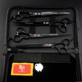 8.0寸烤漆黑色4把装 密齿牙 宠物美容剪刀直剪弯剪牙剪套装