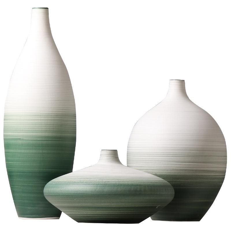 北简欧插绘陶瓷花彩瓶样板房客厅创意花摆件约绿色ELP渐变桌面装