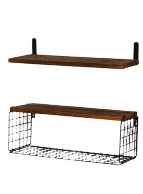 木制墙上置物架浴室浮动隔板壁挂架带储物篮多层洗漱用品收纳架