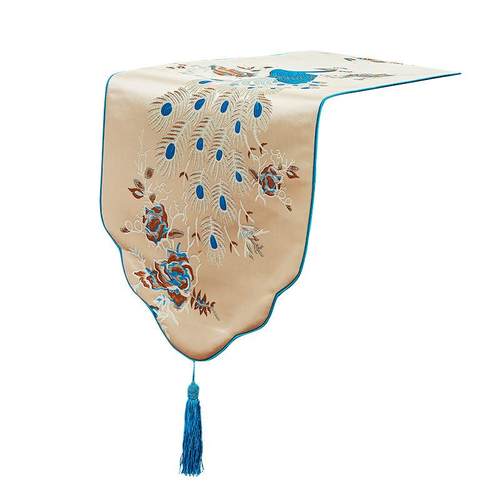 桌旗中式禅意现代简约新中式家用装饰孔雀蓝色茶几旗玄关鞋柜桌旗