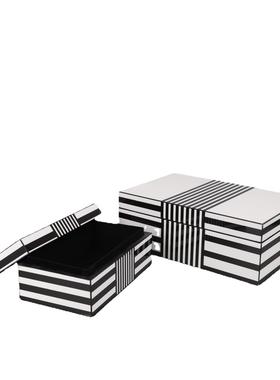 欧式黑房白条纹收纳装盒样板书客房0107厅酒柜桌面家居收纳软饰品