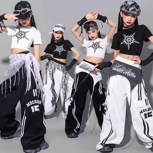 女童爵士hiphop街舞潮服儿童露脐舞蹈练功套装洋派女孩嘻哈演出服