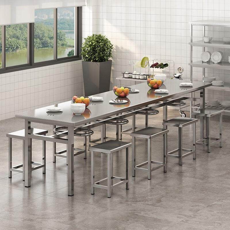 户外餐桌员工食堂餐桌椅小吃店8人不锈钢钢架餐桌组合