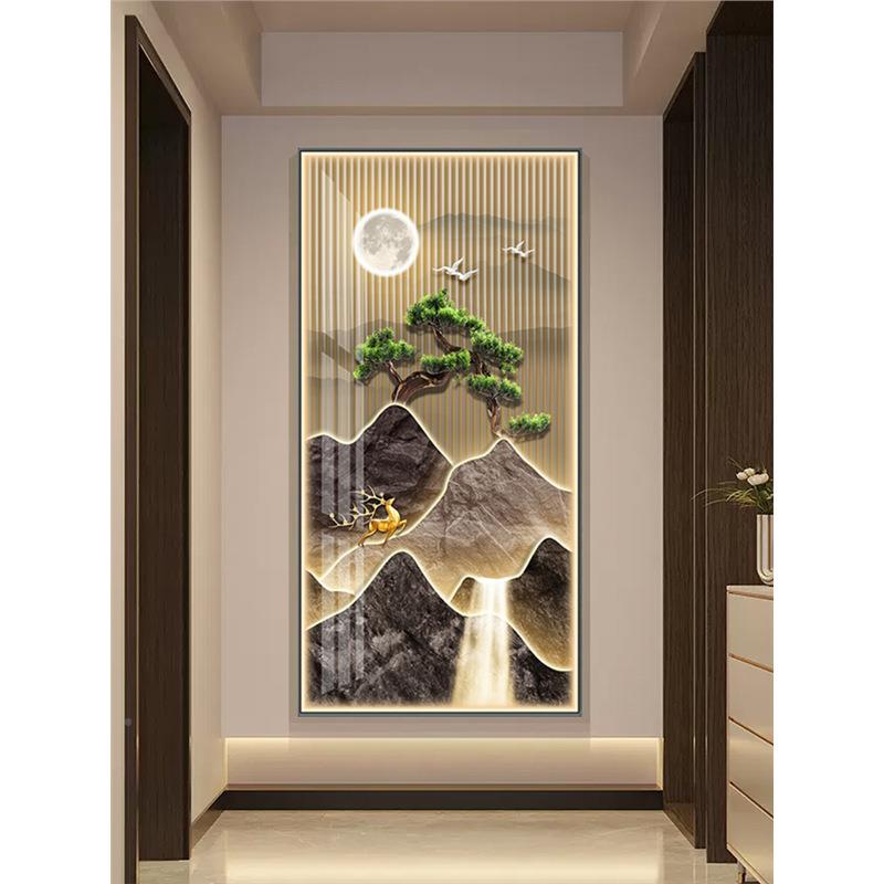迎走客松新中式玄CVW关装饰户画入进门廊过道挂画led灯画山水财运