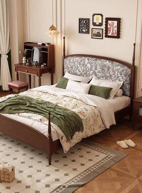美式实木床8中古风水布艺软靠双人床1.包米法式复古床墨主卧SVD婚