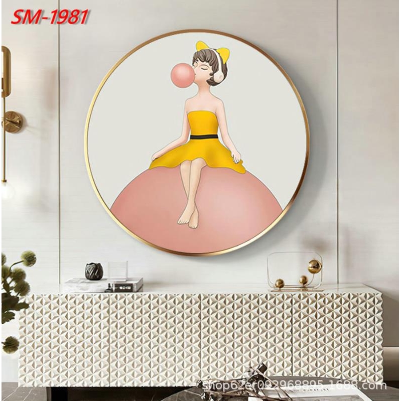 现代简约卧室装饰画圆形挂画卡通人物床头唯美壁画图片