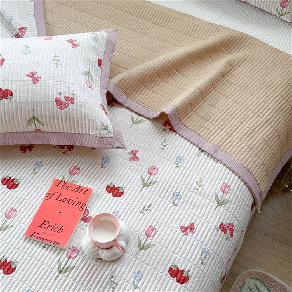 肤透气3MYhN7A2通泡双泡棉床盖三件套卡通印花人四季用夹棉绗缝床