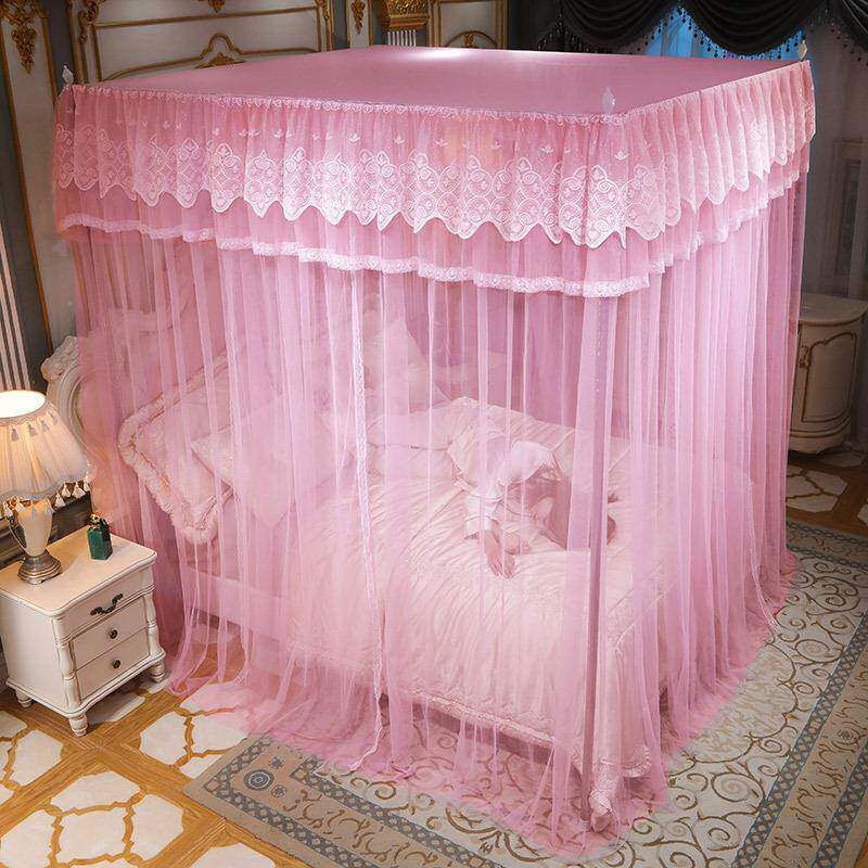 新落地蚊帐三开门家用蕾廷丝公风方顶宫无品牌/文帐夏季主款防蚊